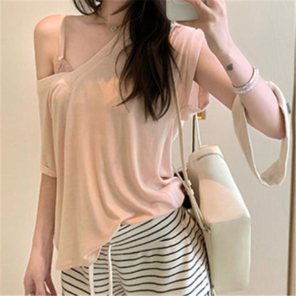Plain V-Neck Short-Sleeved Loose-Fit Tee