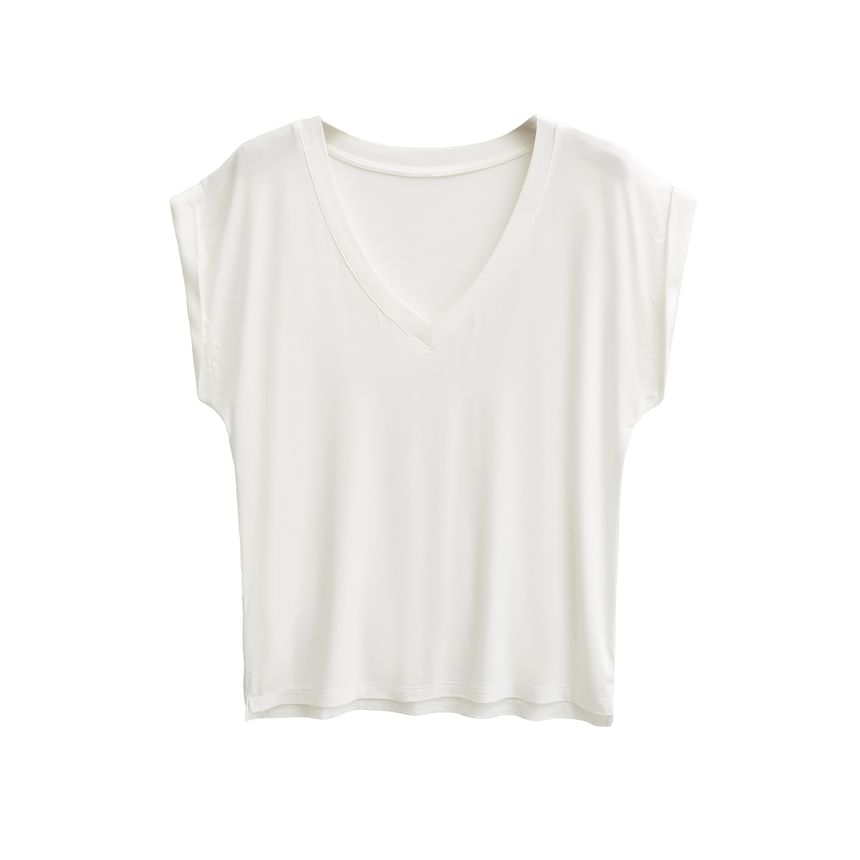 Plain V-Neck Short-Sleeved Loose-Fit Tee