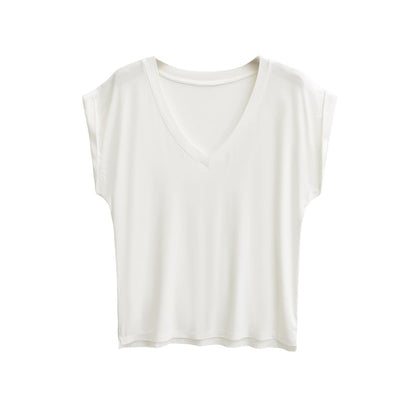 Plain V-Neck Short-Sleeved Loose-Fit Tee