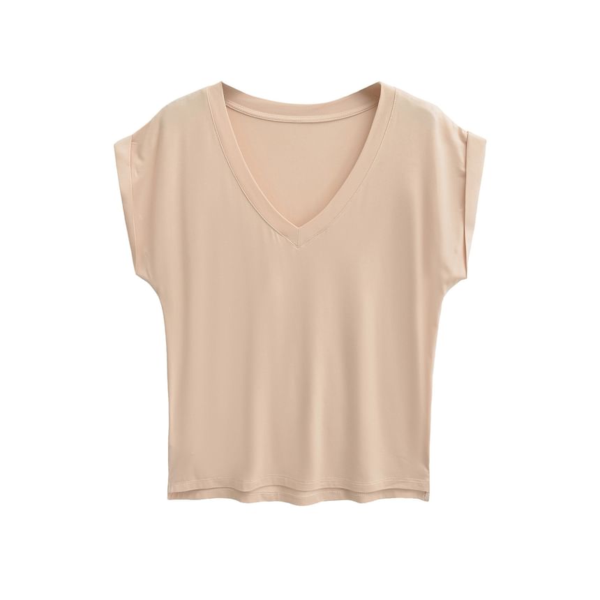 Plain V-Neck Short-Sleeved Loose-Fit Tee