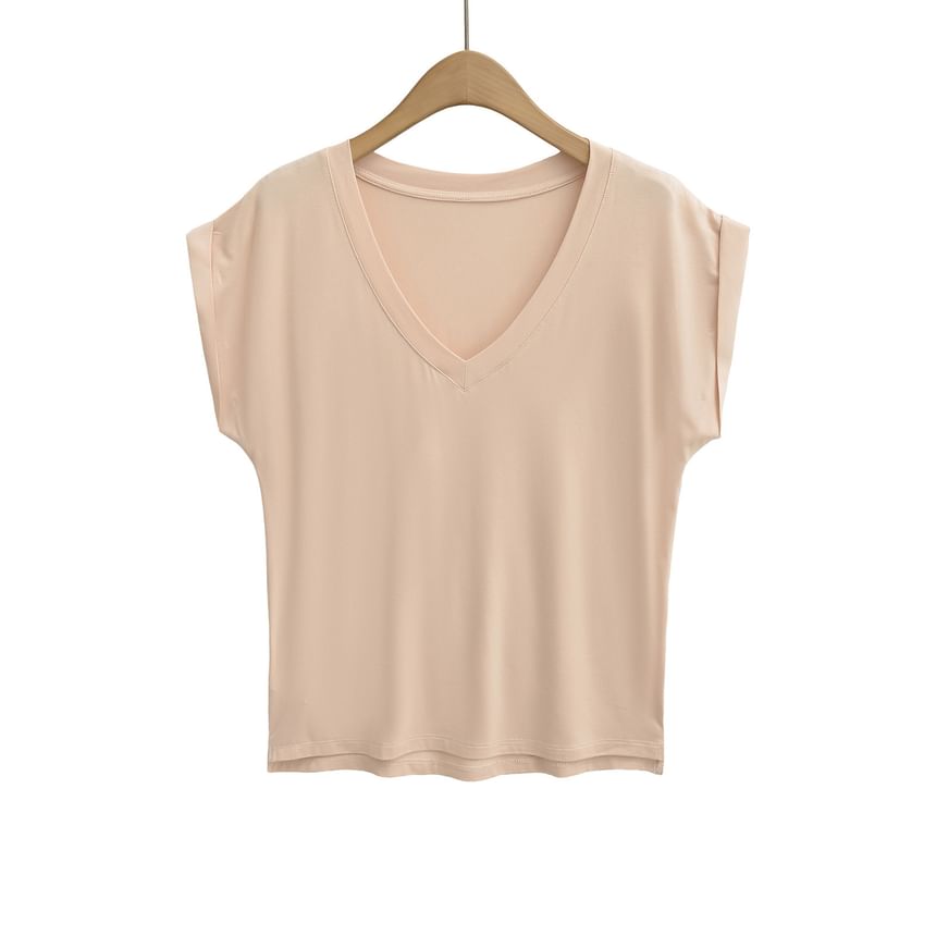 Plain V-Neck Short-Sleeved Loose-Fit Tee