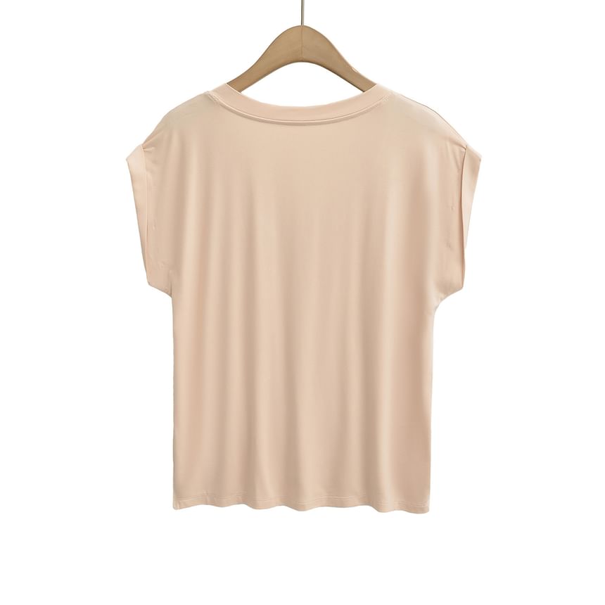 Plain V-Neck Short-Sleeved Loose-Fit Tee