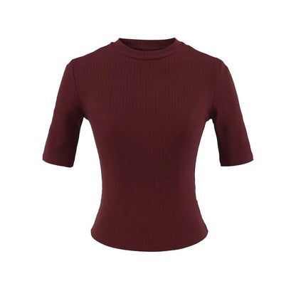 Ribbed-Knit Plain Short-Sleeved Slim-Fit Cropped Top