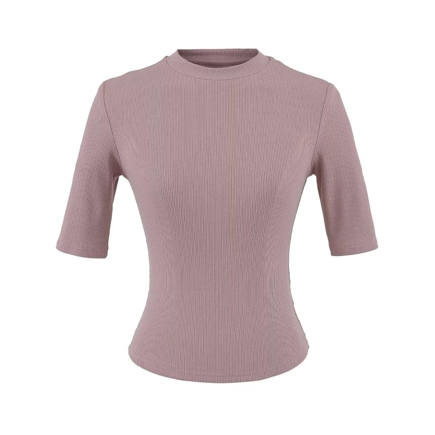 Ribbed-Knit Plain Short-Sleeved Slim-Fit Cropped Top