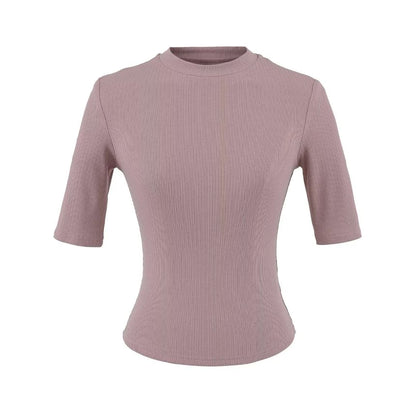 Ribbed-Knit Plain Short-Sleeved Slim-Fit Cropped Top