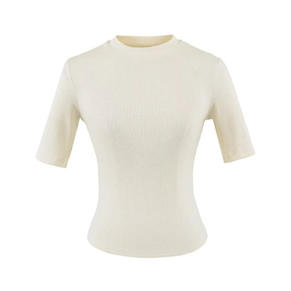 Ribbed-Knit Plain Short-Sleeved Slim-Fit Cropped Top
