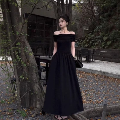 Off-Shoulder Short Sleeve A-Line Maxi Dress - Altfashion Shop