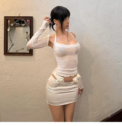 Halter Crop Top & Shrug & Mini Skirt Set