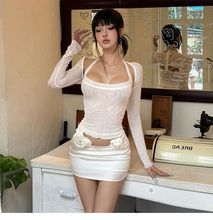 Halter Crop Top & Shrug & Mini Skirt Set