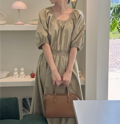 Puff Sleeve Round Neck Two-Way Maxi Dress - Altfashion Shop