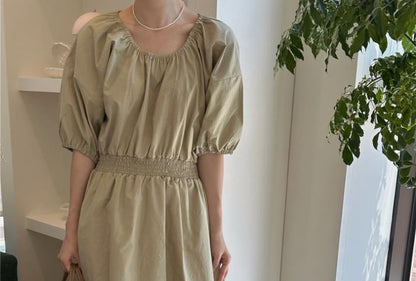 Puff Sleeve Round Neck Two-Way Maxi Dress - Altfashion Shop