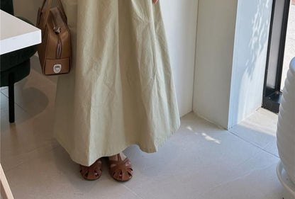 Puff Sleeve Round Neck Two-Way Maxi Dress - Altfashion Shop