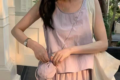 Sleeveless Top and Maxi Skirt Set with Bag