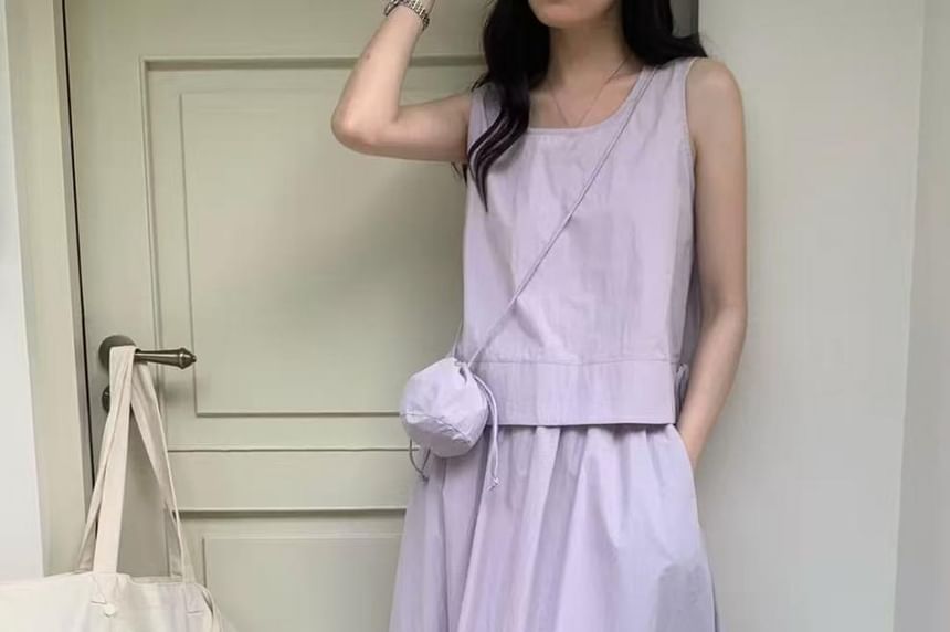 Sleeveless Top and Maxi Skirt Set with Bag