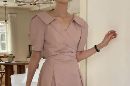 V-Neck Short Sleeve Ruched Wrap Maxi Dress - Altfashion Shop