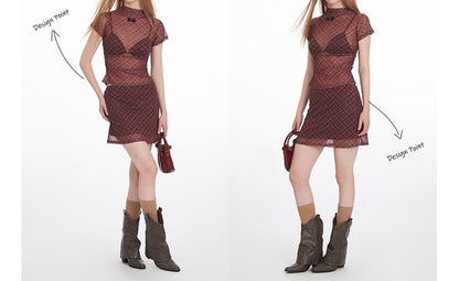 Plaid Ruched Top and Mini A-Line Skirt Set