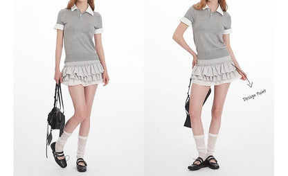 Two-Tone Knitted Short-Sleeved Polo Shirt