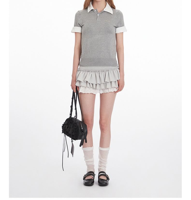 Two-Tone Knitted Short-Sleeved Polo Shirt