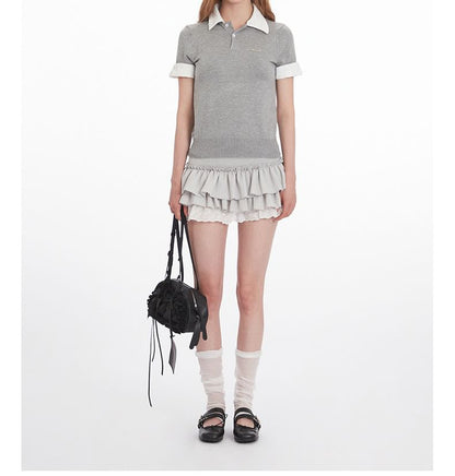 Two-Tone Knitted Short-Sleeved Polo Shirt