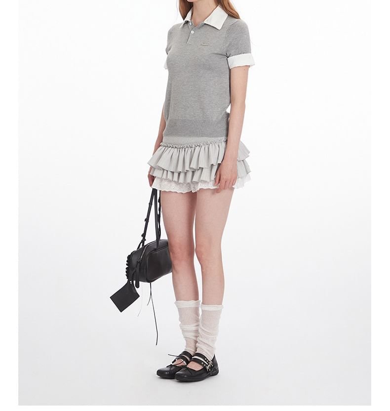Two-Tone Knitted Short-Sleeved Polo Shirt