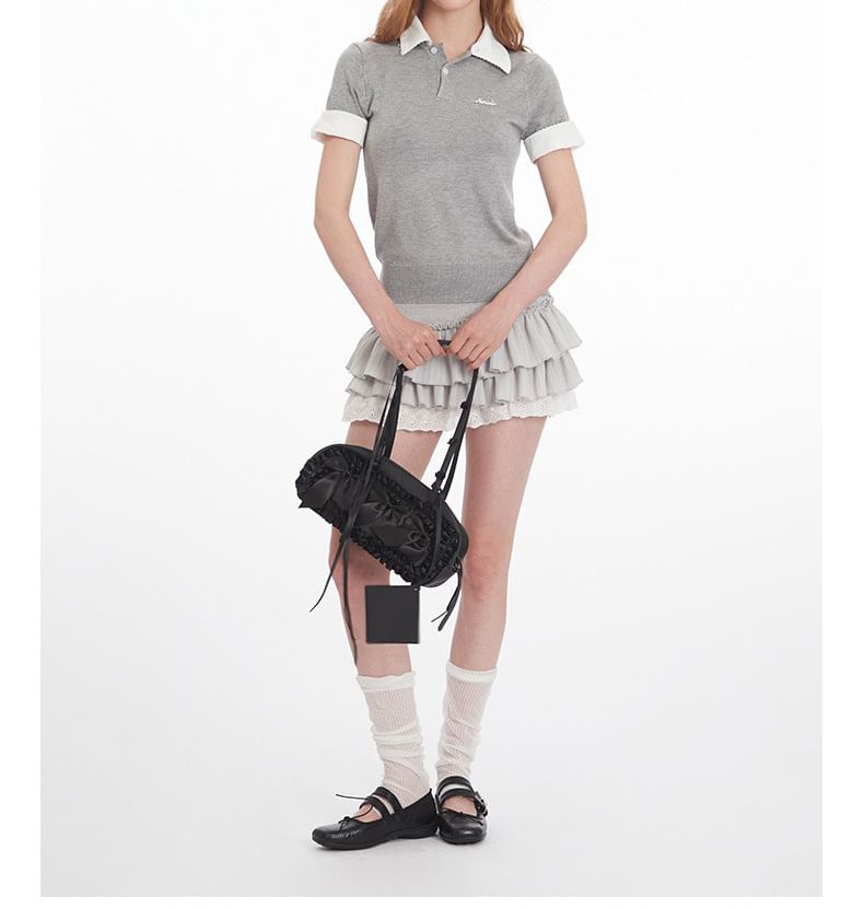 Two-Tone Knitted Short-Sleeved Polo Shirt