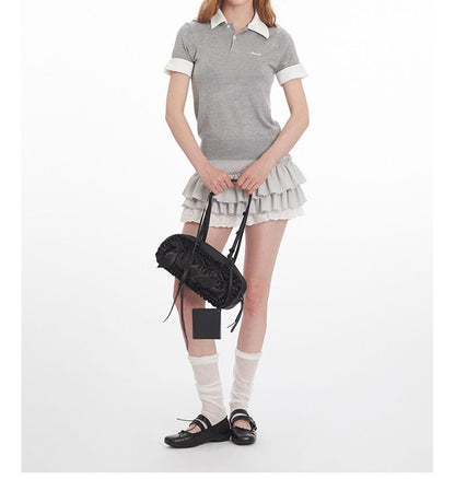 Two-Tone Knitted Short-Sleeved Polo Shirt