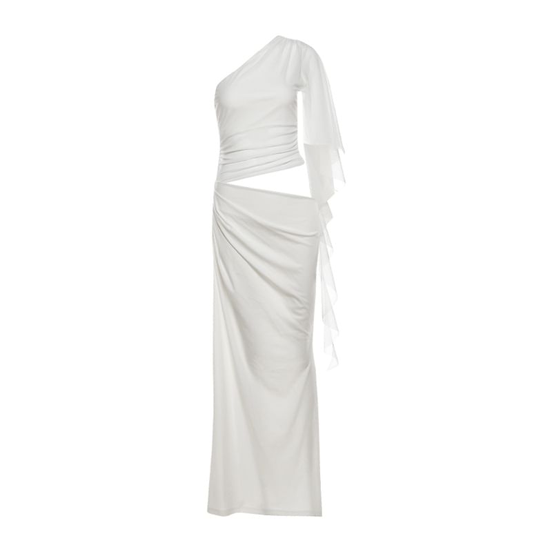 One Shoulder Cut-Out Slit Maxi Dress - Altfashion Shop