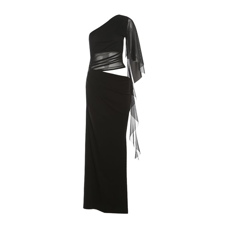 One Shoulder Cut-Out Slit Maxi Dress - Altfashion Shop