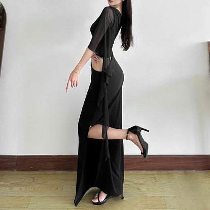 One Shoulder Cut-Out Slit Maxi Dress - Altfashion Shop