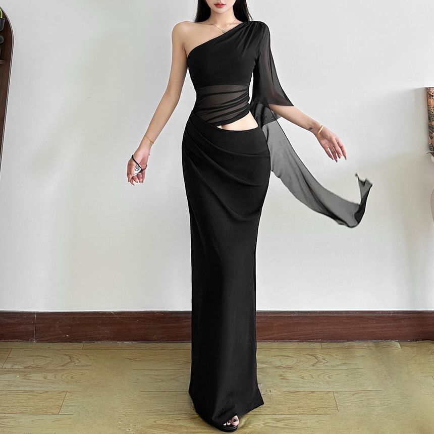 One Shoulder Cut-Out Slit Maxi Dress - Altfashion Shop