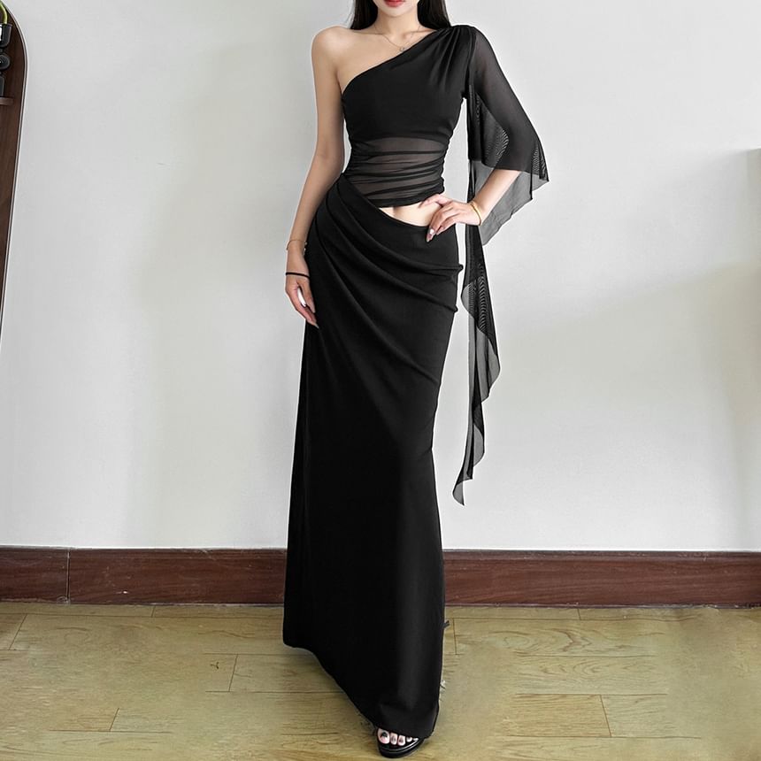 One Shoulder Cut-Out Slit Maxi Dress - Altfashion Shop