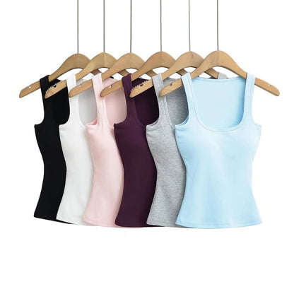 Plain Padded Scoop-Neck Cropped Tank Top