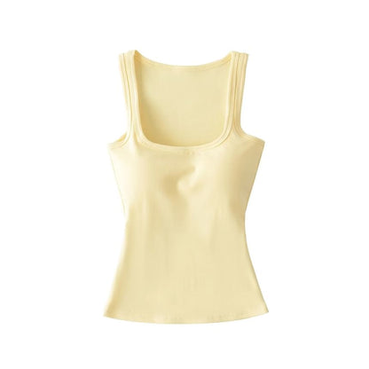 Plain Padded Scoop-Neck Cropped Tank Top