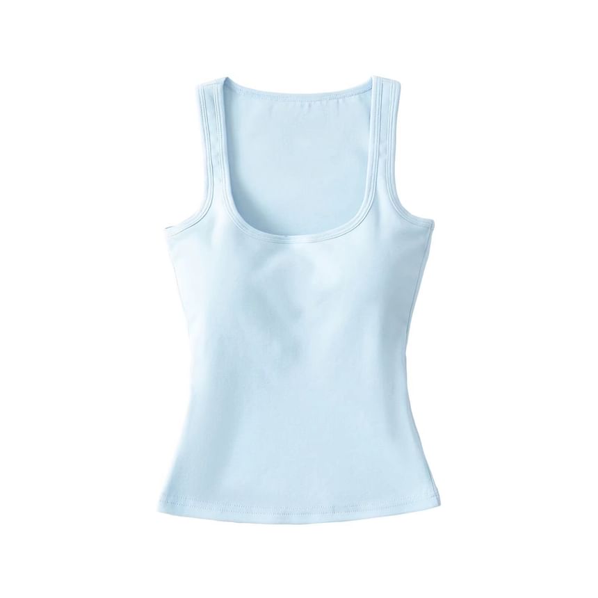 Plain Padded Scoop-Neck Cropped Tank Top