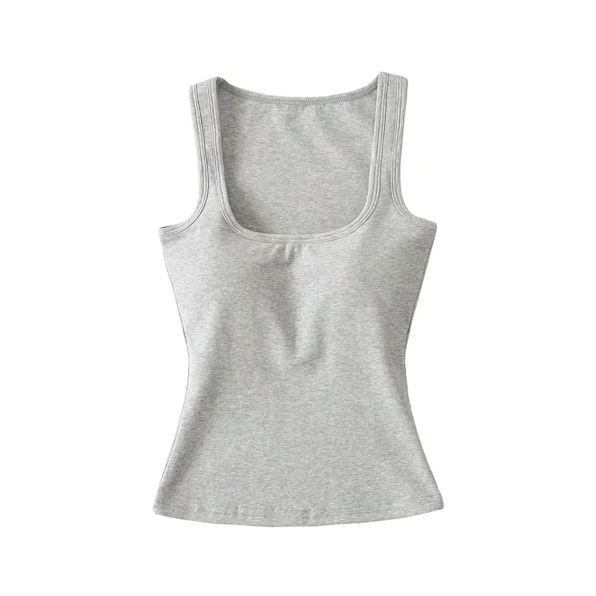 Plain Padded Scoop-Neck Cropped Tank Top