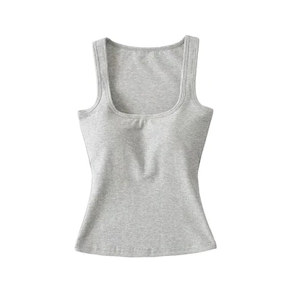 Plain Padded Scoop-Neck Cropped Tank Top