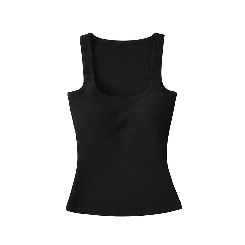 Plain Padded Scoop-Neck Cropped Tank Top