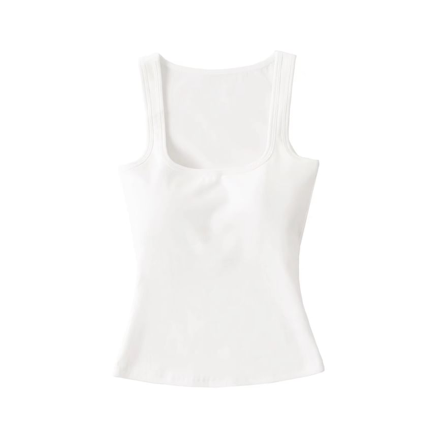Plain Padded Scoop-Neck Cropped Tank Top