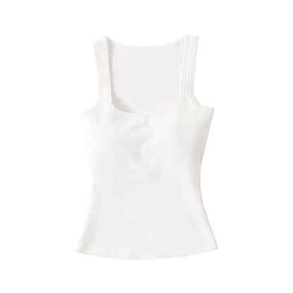 Plain Padded Scoop-Neck Cropped Tank Top