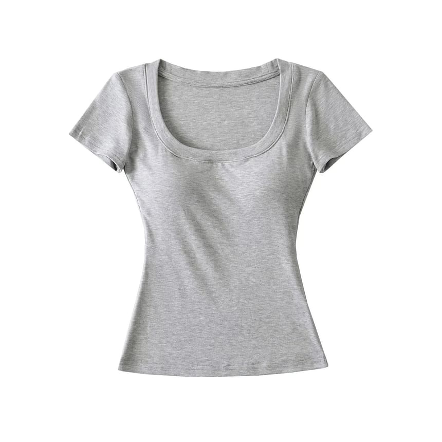 Plain Padded Scoop-Neck Short-Sleeved Cropped T-Shirt