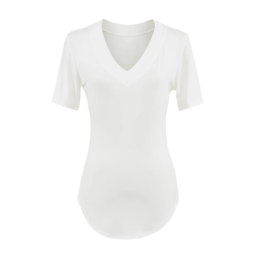 Plain V-Neck Short-Sleeved Tee