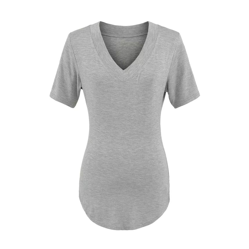 Plain V-Neck Short-Sleeved Tee