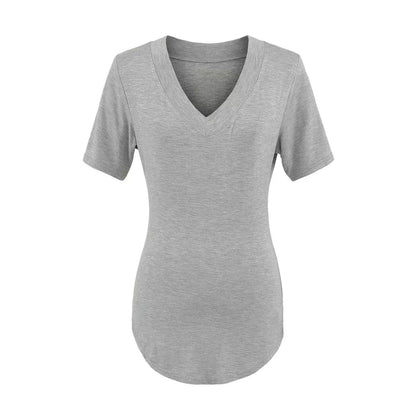 Plain V-Neck Short-Sleeved Tee