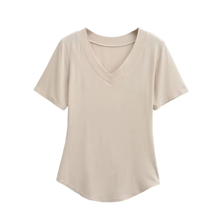Plain V-Neck Short-Sleeved Tee
