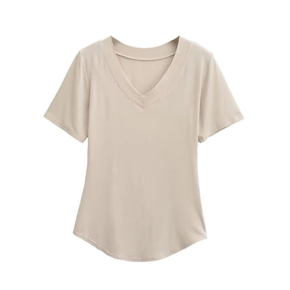 Plain V-Neck Short-Sleeved Tee
