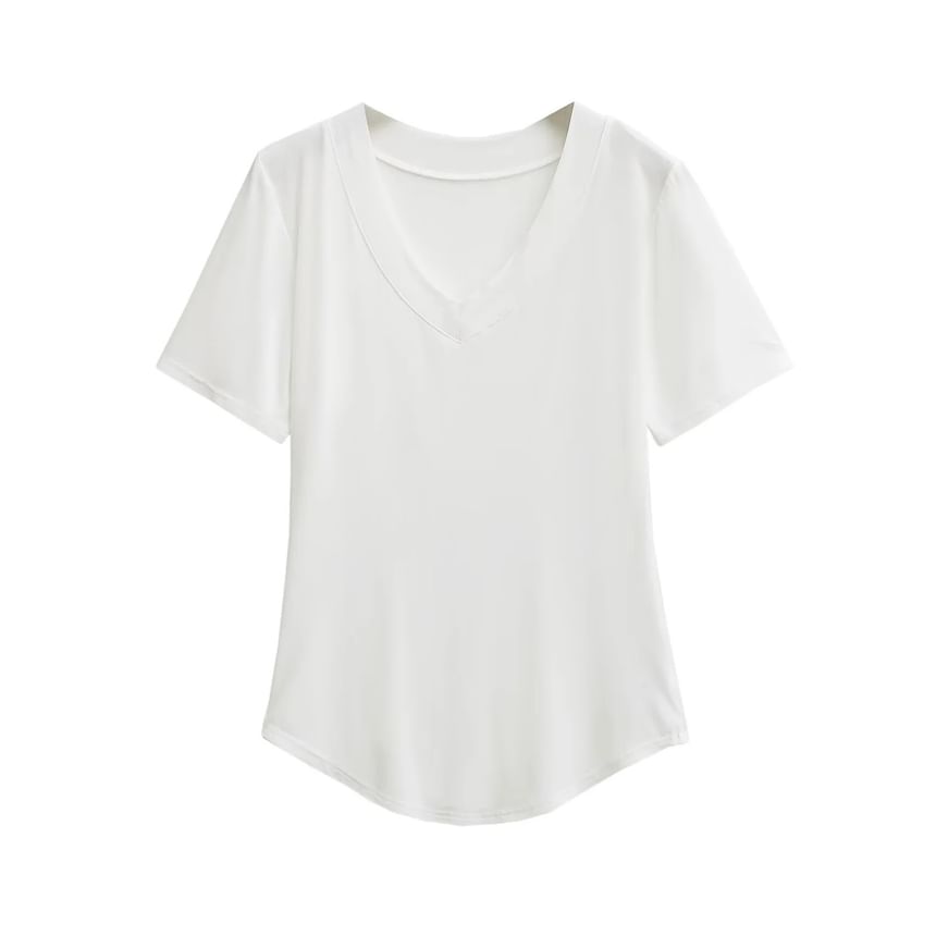 Plain V-Neck Short-Sleeved Tee