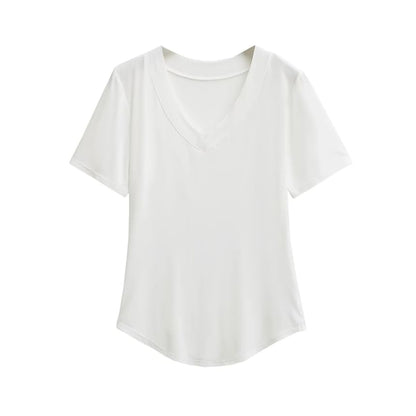 Plain V-Neck Short-Sleeved Tee