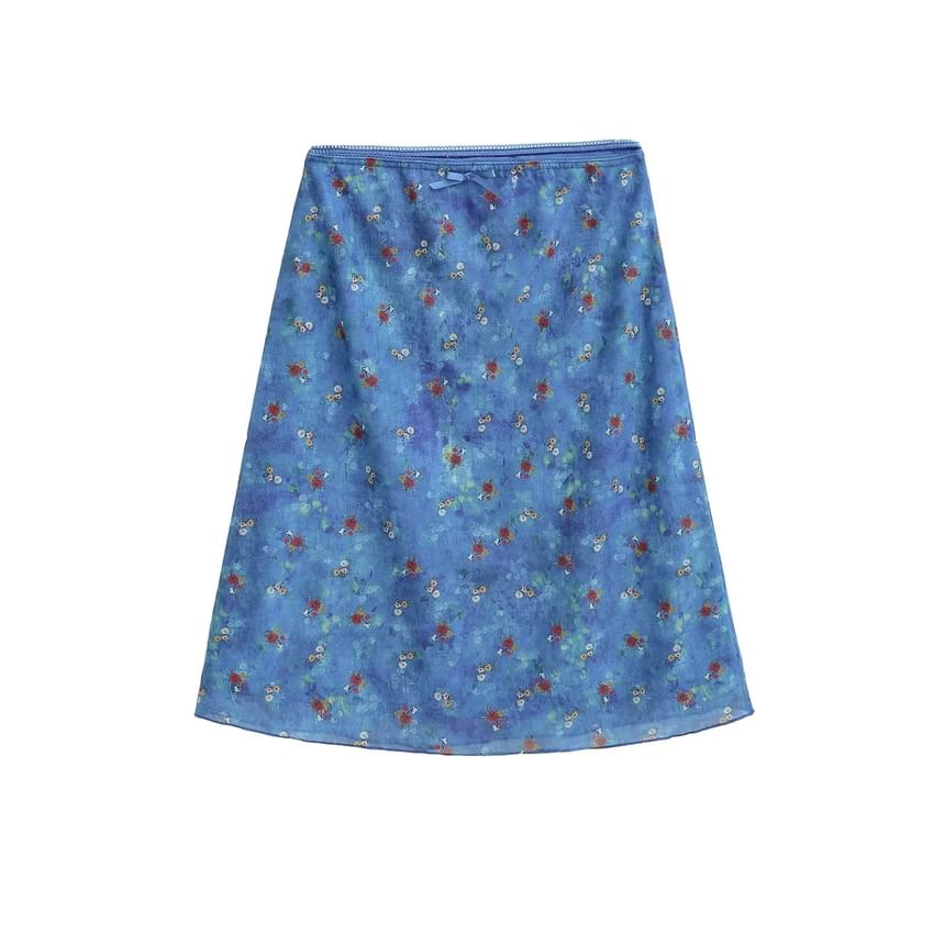 Patterned Mesh A-Line Skirt with High Waist