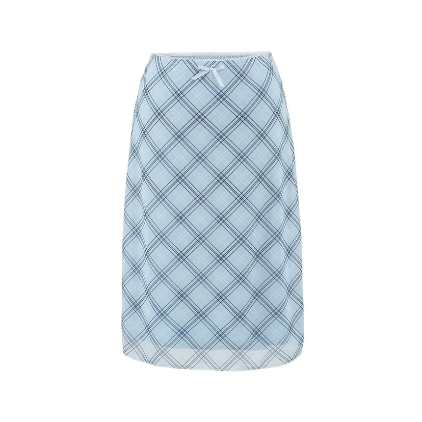 Patterned Mesh A-Line Skirt with High Waist