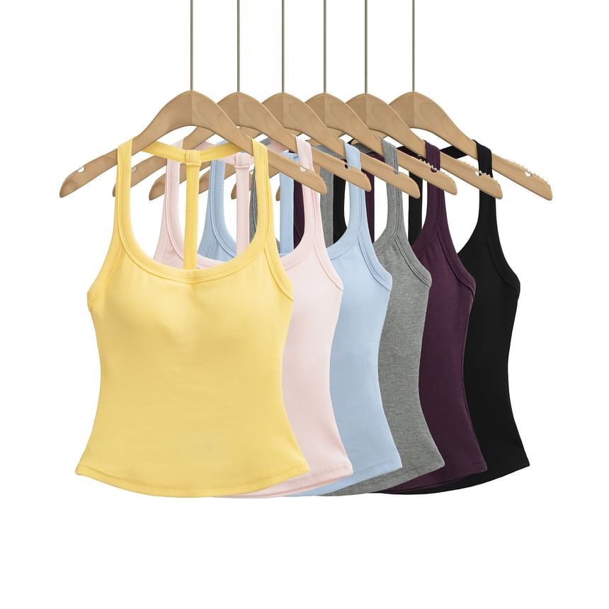 Plain Padded Open-Back Halter-Neck Cropped Top